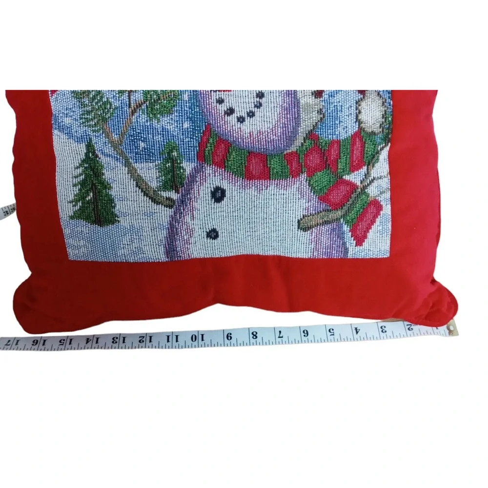 🐦☃️❄️Vintage Snowman Cardinal Christmas Throw Pillow Red Gingham Reversible 15